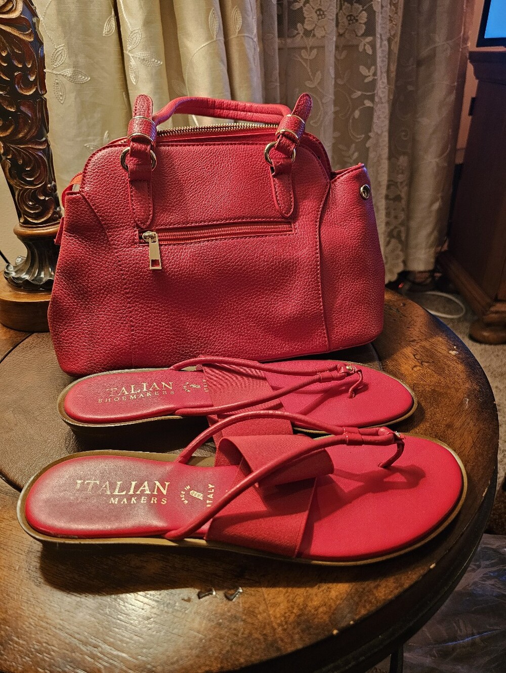 Italian Shoemakers Red Women's Sandals with Matching Red Handbag